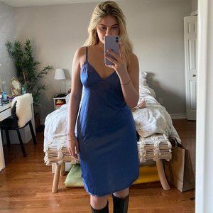 Semi-sheer blue dress with lace detailing